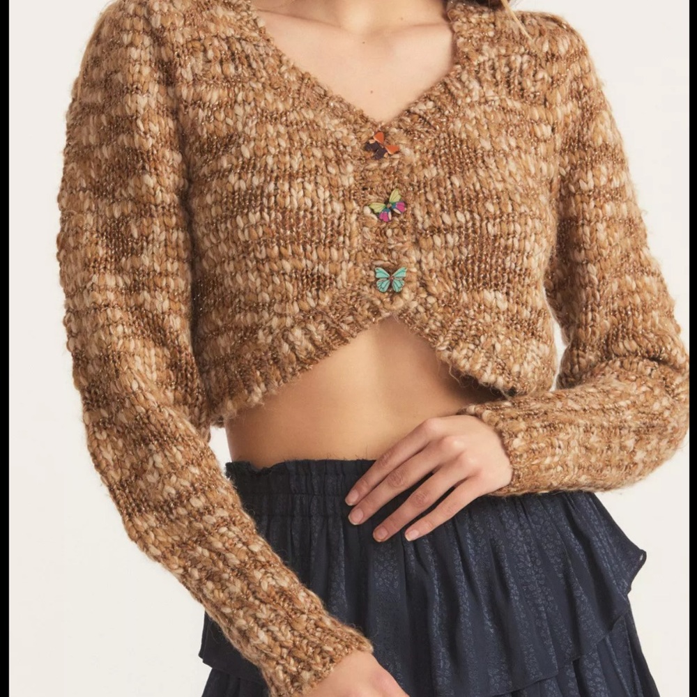 LoveShackFancy Saundra Crop Cardigan in Bubbly Champagne